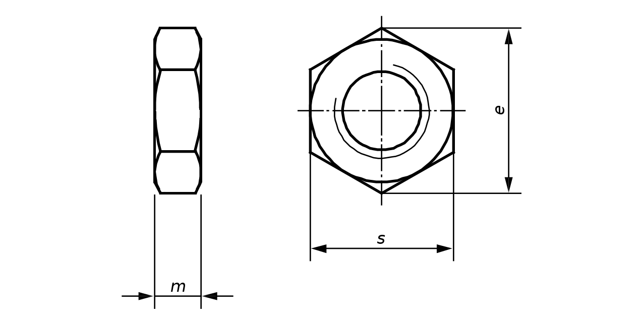 DIN 439 / DIN 936 Lock Nut (Hexagon Thin Nut) - basic dimensions