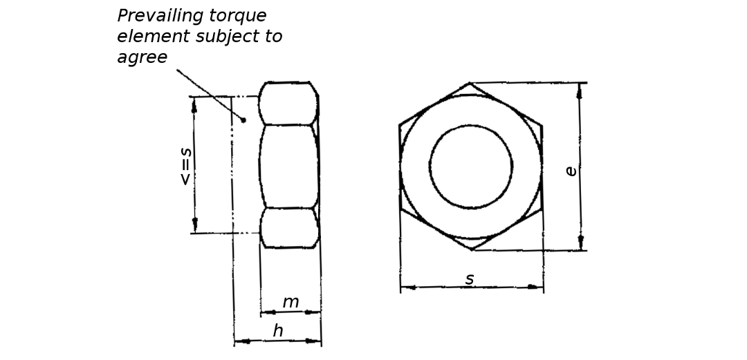 DIN 985 Nylon Insert Lock Nut - Basic dimensions